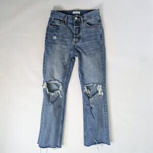 Anine Bing Jeans Women's 27 Blue Raw Hem Button Fly 100% Cotton Distressed Denim